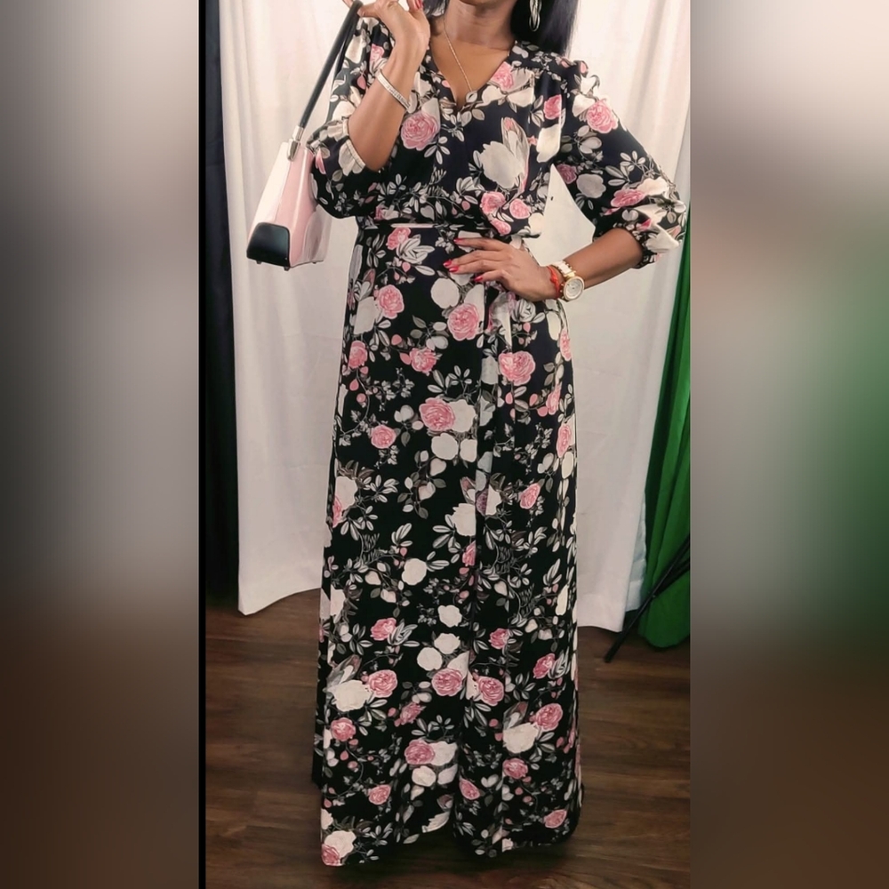 New York & Company 3/4 Sleeve Wrap Maxi Robe Coverup Dress - Medium